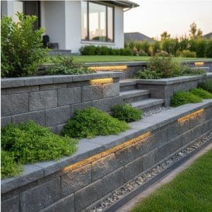 retaining walls and landscaping for a residential property